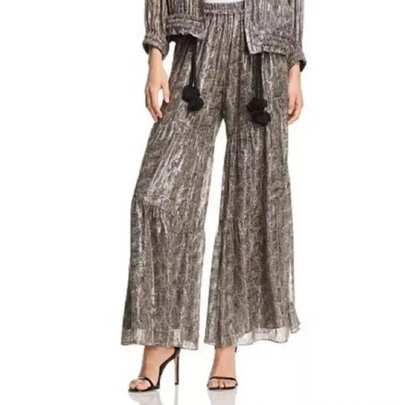 Kobi Halperin Isle Paisley Metallic Chiffon Tiered Wide Leg Pants Size Small - Picture 1 of 10
